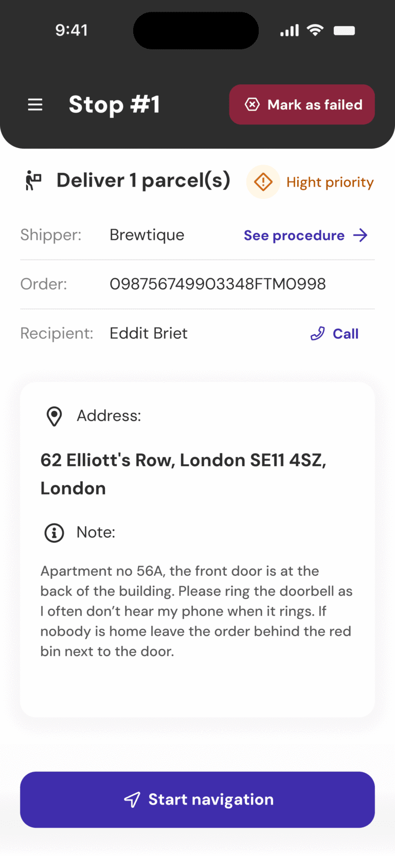Driver Order Details